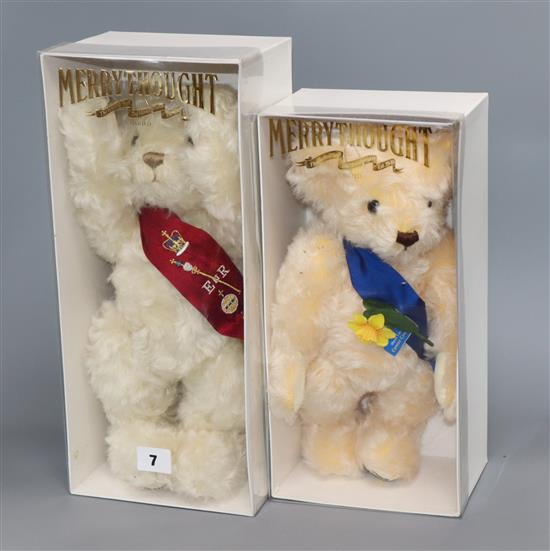 A Merrythought Marie Curie bear and a Merrythought Regal Splendour bear, both boxed with certificates
